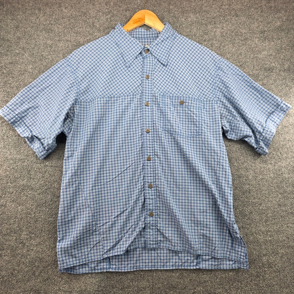 Mountain Hardwear Mens Blue Plaid Short Sleeve Button Down Hiking Shirt OM2190 L